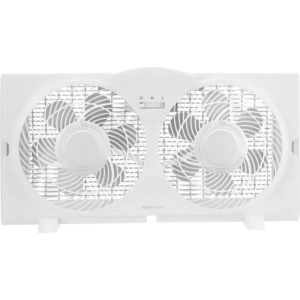 Amazon Basics Window Fan with Manual Controls Twin 9 Inch Blades WhiteBasic