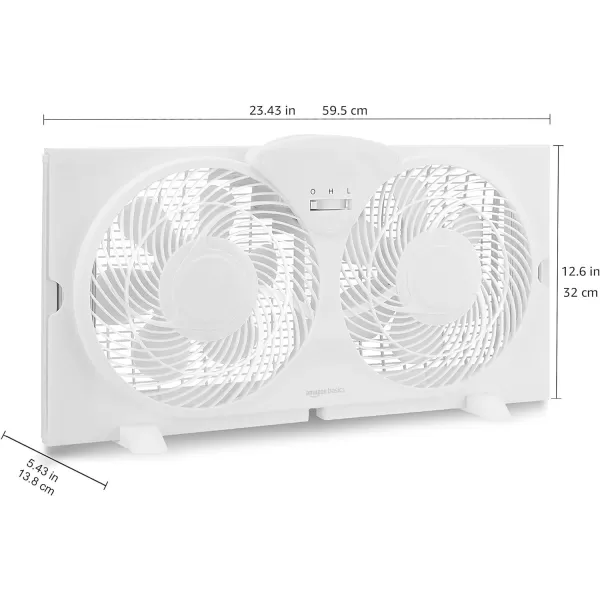 Amazon Basics Window Fan with Manual Controls Twin 9 Inch Blades WhiteBasic