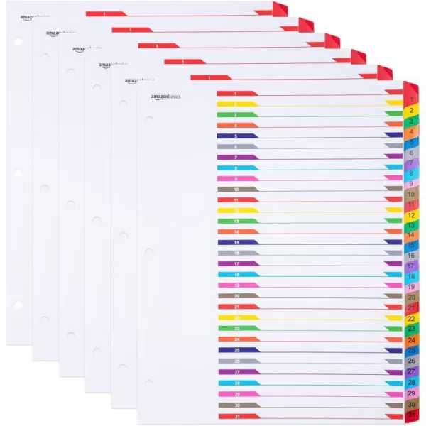 Amazon Basics 12 Tab Monthly Dividers for 3 Ring Binder Customizable Table of Contents Page Multicolor 10Pack31Tab