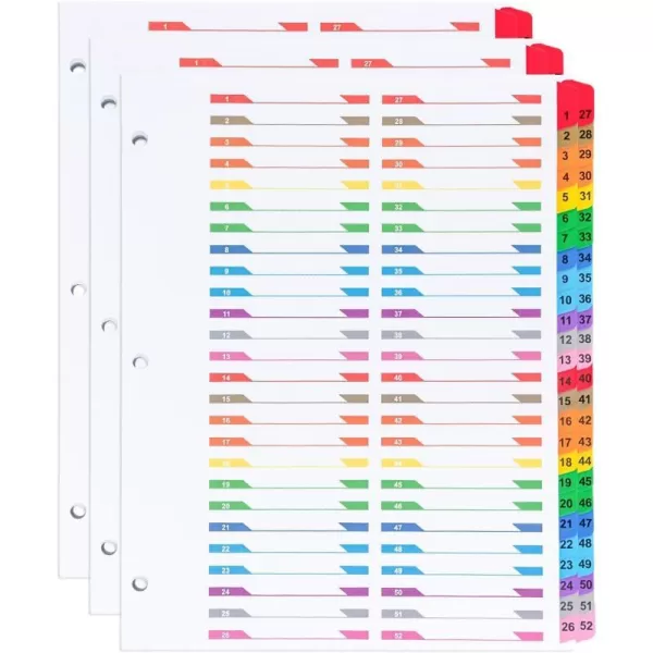 Amazon Basics 12 Tab Monthly Dividers for 3 Ring Binder Customizable Table of Contents Page Multicolor 10Pack52Tab