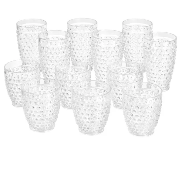 Amazon Basics 12Piece Tritan Plastic drinkware Set  Hobnail Highball and Double Old Fashioned 6Pieces Each 18oz13oz Clear12Piece Drinkware Set