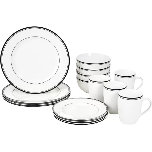 Amazon Basics 16Piece Cafe Stripe Kitchen Dinnerware Set Plates Bowls Mugs Service for 4 BlueBlack