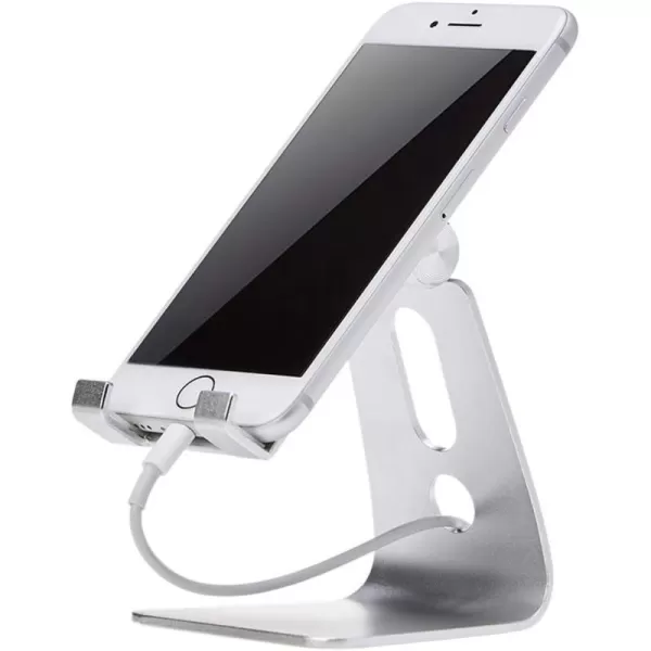 Amazon Basics Adjustable Aluminum Cell Phone Desk Stand for iPhone and Android BlackSilver