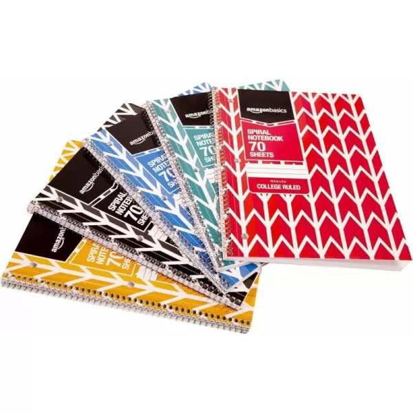 Amazon Basics College Ruled Wirebound Spiral Notebook 100 Sheet  5Pack Assorted Sunburst Pattern ColorsAssorted Lattice Pattern