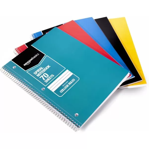 Amazon Basics College Ruled Wirebound Spiral Notebook 100 Sheet  5Pack Assorted Sunburst Pattern ColorsAssorted Solid