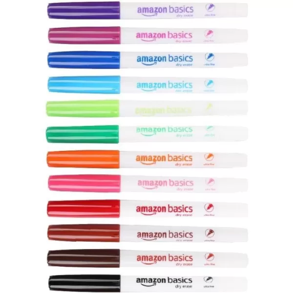 Amazon Basics Low Odor Ultra Fine Tip Dry Erase White Board Markers  Assorted Colors 12 PackAssorted