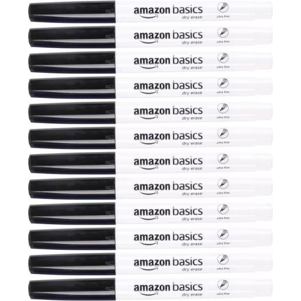 Amazon Basics Low Odor Ultra Fine Tip Dry Erase White Board Markers  Assorted Colors 12 PackBlack