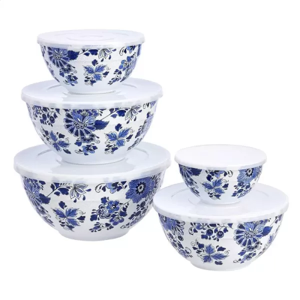 Amazon Basics Nesting Melamine Mixing Bowl With Lid And NonSlip Base 5 Sizes Set Of 10 Hydrangea Floral 3 15167 9168 781011 14Blue and White Floral