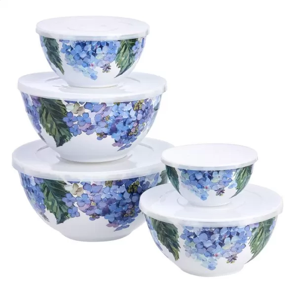 Amazon Basics Nesting Melamine Mixing Bowl With Lid And NonSlip Base 5 Sizes Set Of 10 Hydrangea Floral 3 15167 9168 781011 14Hydrangea Floral