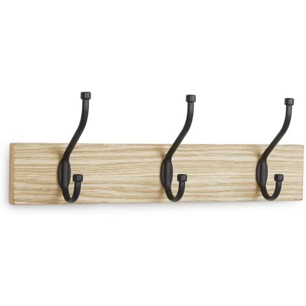 Amazon Basics Rectangular WallMounted Farmhouse Coat Rack 5 Hook Light WalnutNatural