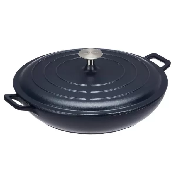 Amazon Basics Round Enameled Cast Iron Covered Casserole Skillet 33quart Matte NavyMatte Navy