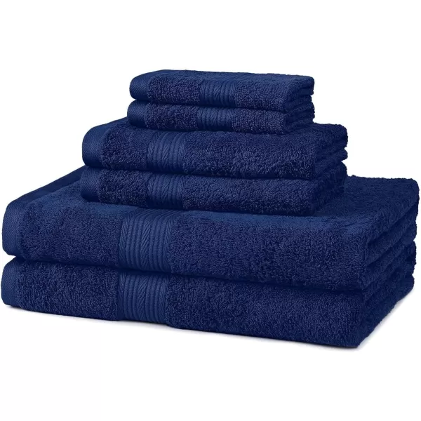 Amazon Basics  6 Piece Fade Resistant Oversize Bath Towel Hand and Washcloth Set 100 Cotton TealNavy Blue