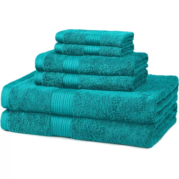 Amazon Basics  6 Piece Fade Resistant Oversize Bath Towel Hand and Washcloth Set 100 Cotton TealWhite