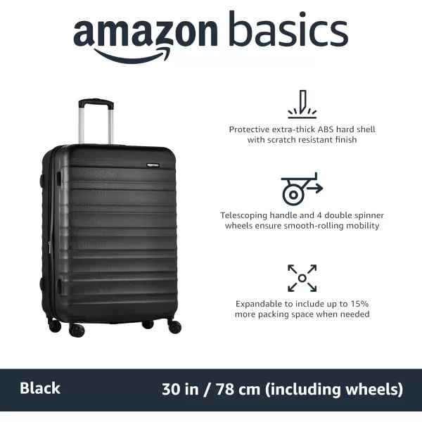 Amazon Basics Expandable Hardside Luggage Suitcase with Wheels 30Inch Spinner with Four Spinner Wheels and ScratchResistant Surface BlackBlack