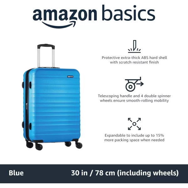 Amazon Basics Expandable Hardside Luggage Suitcase with Wheels 30Inch Spinner with Four Spinner Wheels and ScratchResistant Surface BlackLight Blue