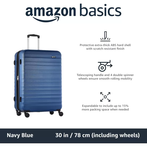 Amazon Basics Expandable Hardside Luggage Suitcase with Wheels 30Inch Spinner with Four Spinner Wheels and ScratchResistant Surface BlackNavy Blue