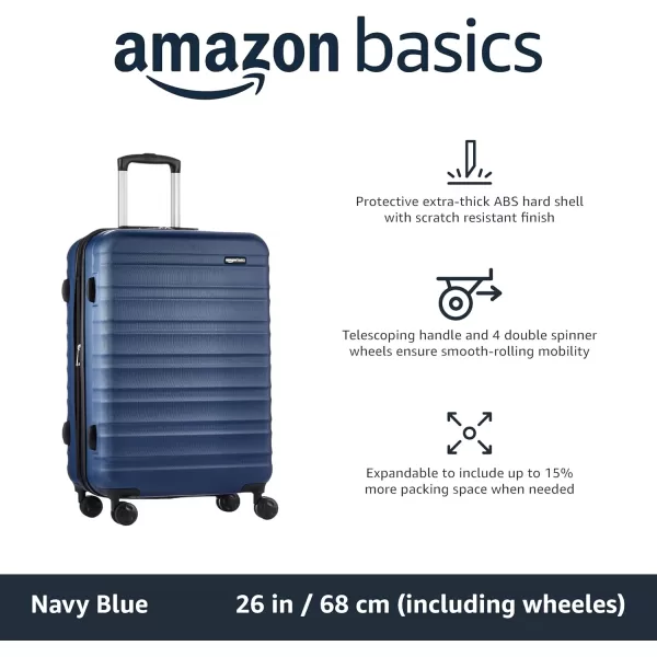 Amazon Basics Expandable Hardside Luggage Suitcase with Wheels 30Inch Spinner with Four Spinner Wheels and ScratchResistant Surface BlackNavy Blue