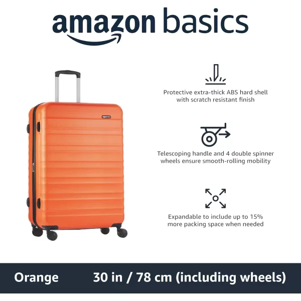 Amazon Basics Expandable Hardside Luggage Suitcase with Wheels 30Inch Spinner with Four Spinner Wheels and ScratchResistant Surface BlackOrange