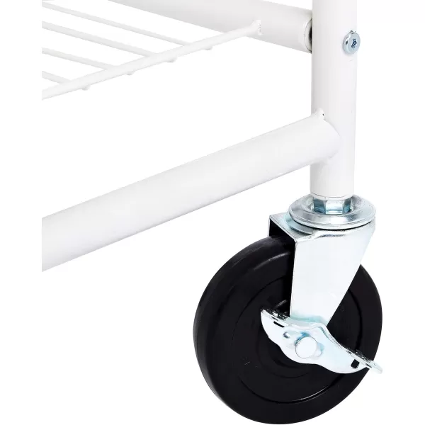 Amazon Basics Rectangular Laundry Hamper Basket Butler Cart with Wheels and Hanging Rack White