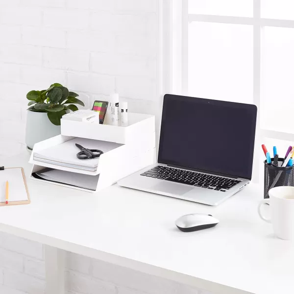 Amazon Basics Rectangular Plastic Desk Organizer Accessory Tray 94 x 67 x 2 in White