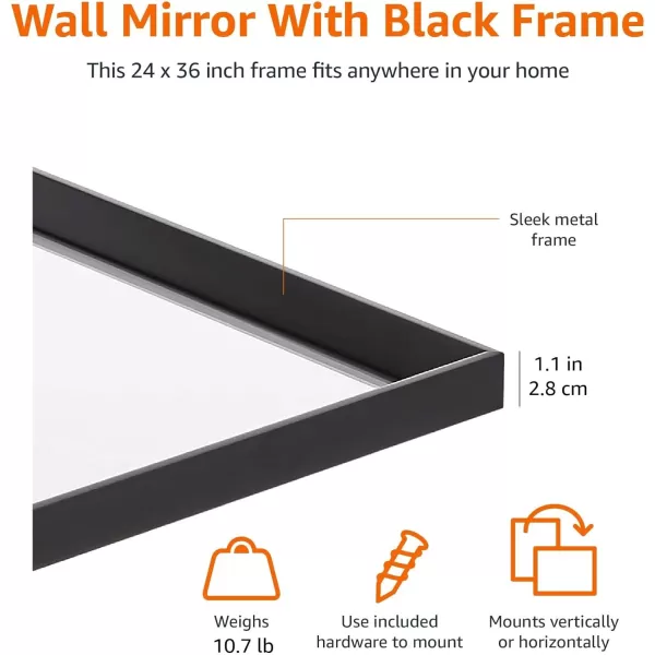 Amazon Basics Rectangular Wall Mount Mirror 24 x 36 Wide Trim Nickel 1018483410A60Black