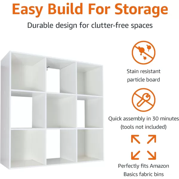 Amazon Basics Storage Cube Shelf Organizer 9 Cubes White 117quot D x 359quot W x 359quot HWhite