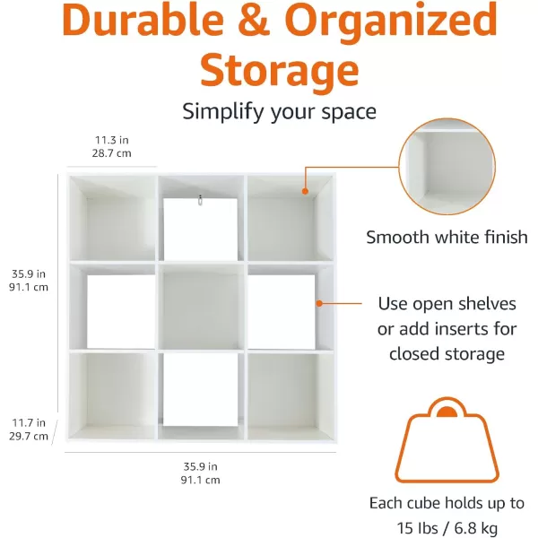 Amazon Basics Storage Cube Shelf Organizer 9 Cubes White 117quot D x 359quot W x 359quot HWhite