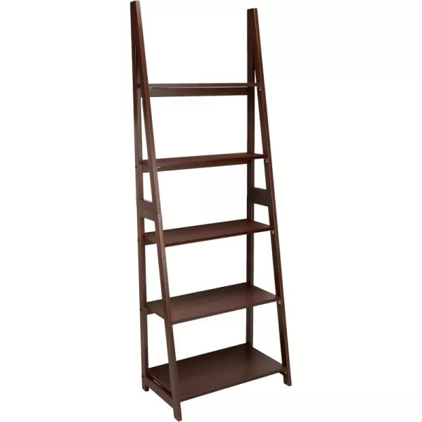 Amazon Basics Modern 5Tier Ladder Bookshelf Organizer Solid Rubberwood Frame Walnut Finish 14quot D x 248quot W x 701quot HWalnut
