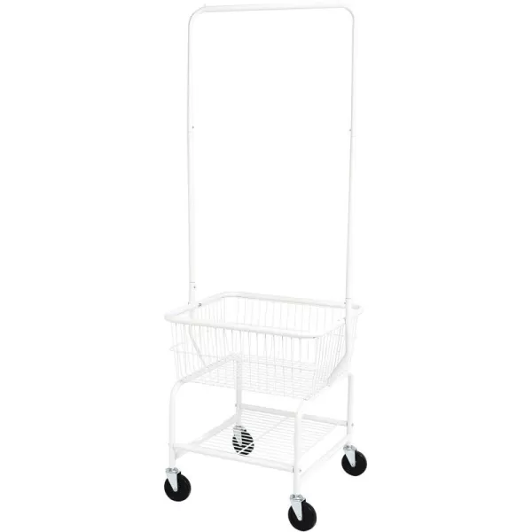 Amazon Basics Rectangular Laundry Hamper Basket Butler Cart with Wheels and Hanging Rack White