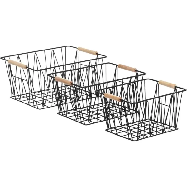 Amazon Basics Rectangular Wire Storage Baskets Set of 3 Standard BlackBlack