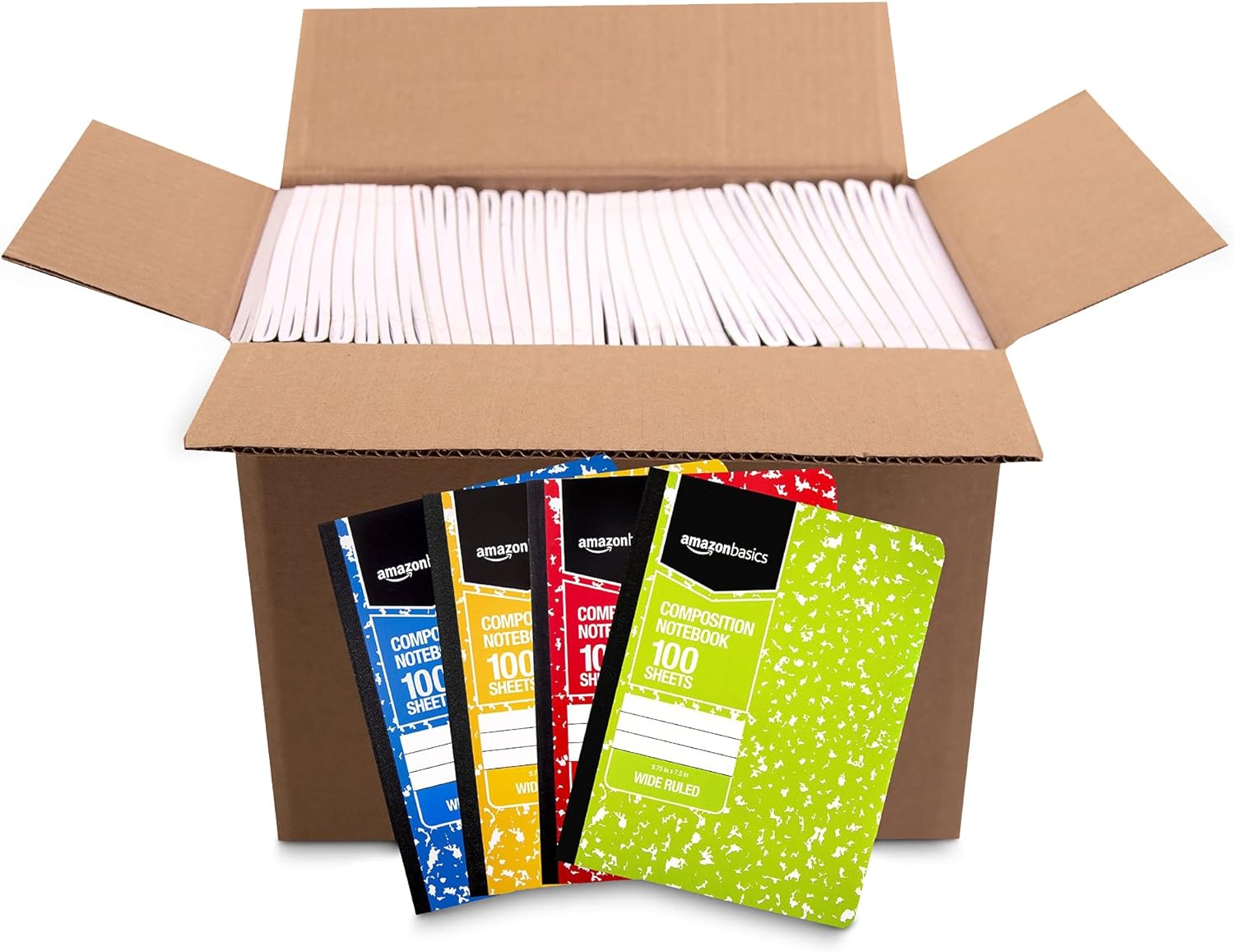 Amazon Basics Wide Ruled Composition Notebook 4Pack 100Sheet Assorted Marble Colors36Pack Assorted Marble