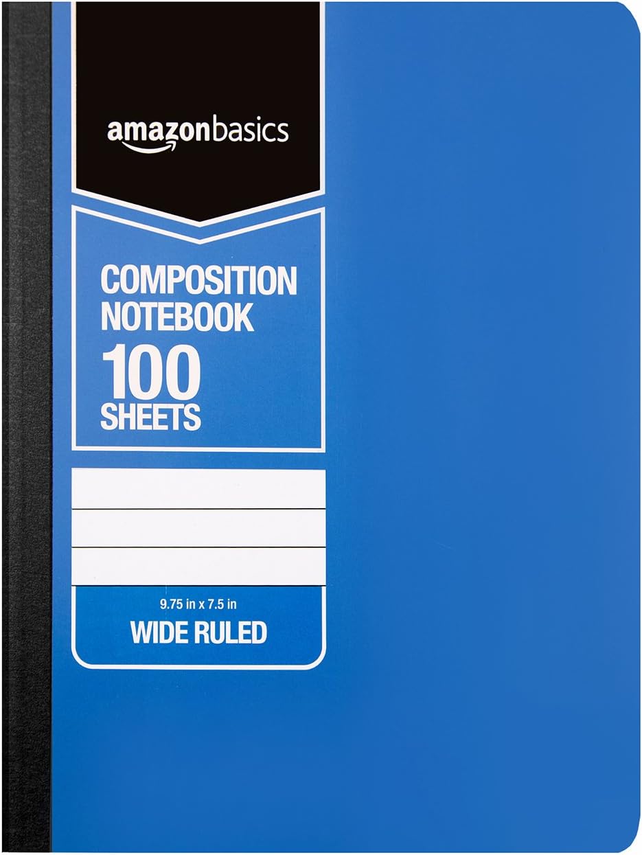 Amazon Basics Wide Ruled Composition Notebook 4Pack 100Sheet Assorted Marble Colors36Pack Assorted Solid
