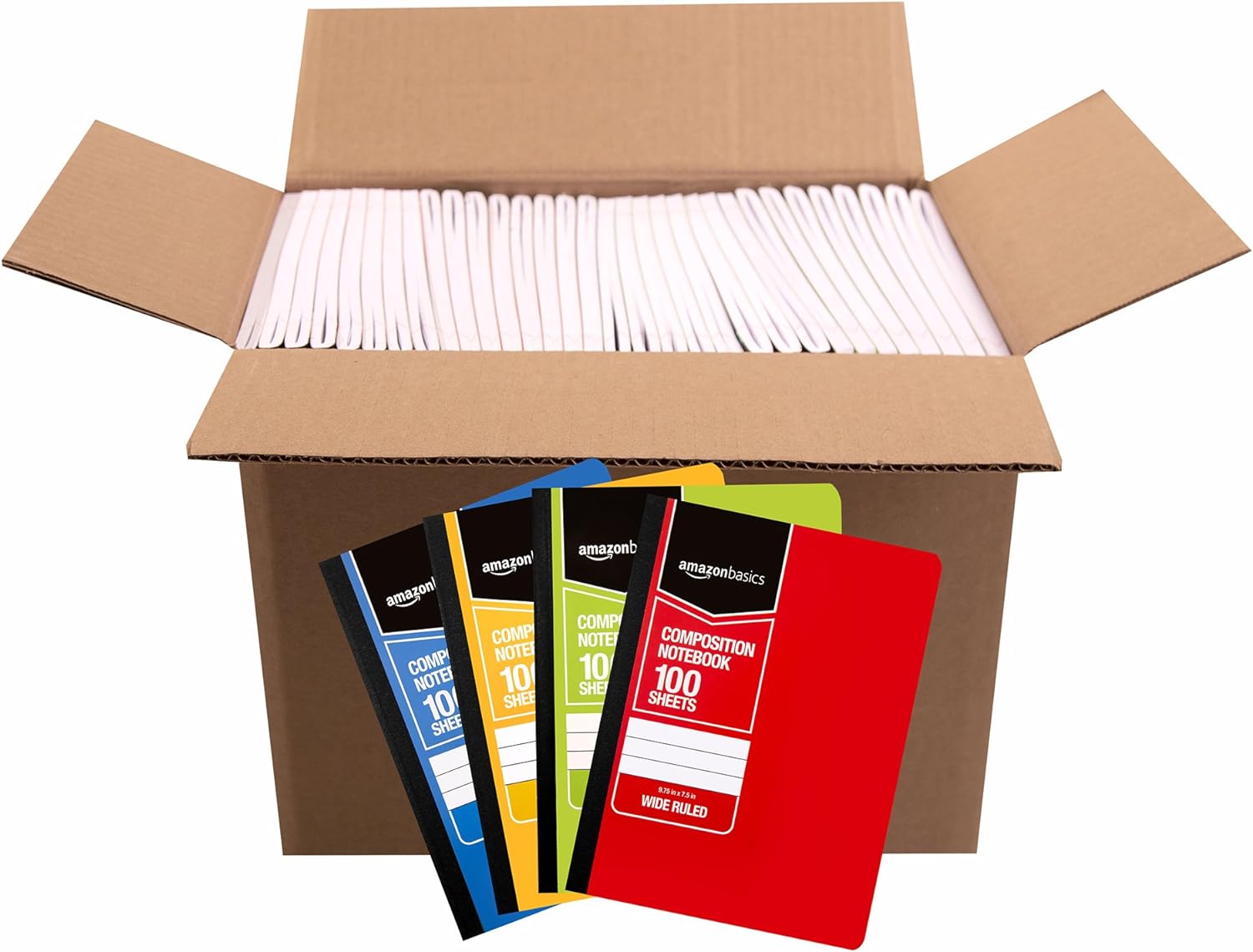 Amazon Basics Wide Ruled Composition Notebook 4Pack 100Sheet Assorted Marble Colors36Pack Assorted Solid