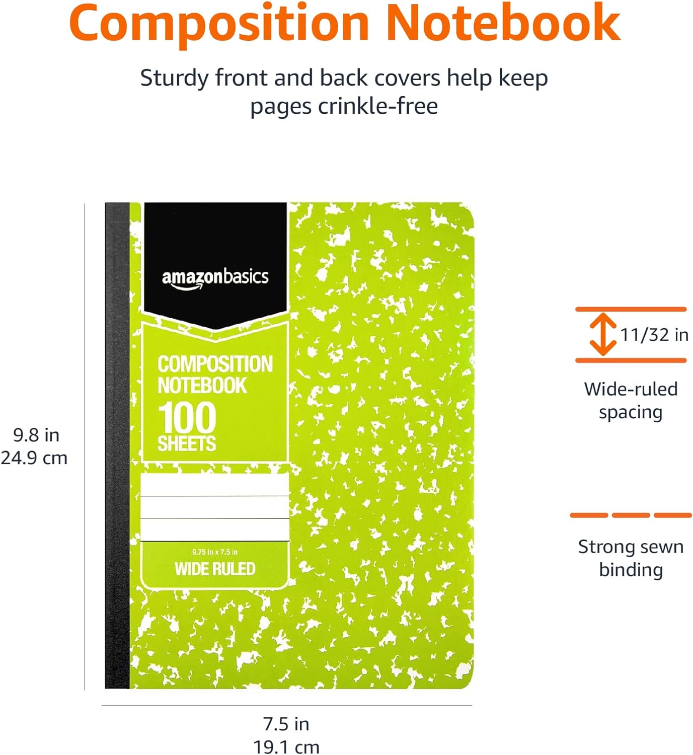 Amazon Basics Wide Ruled Composition Notebook 4Pack 100Sheet Assorted Marble Colors4Pack Assorted Marble