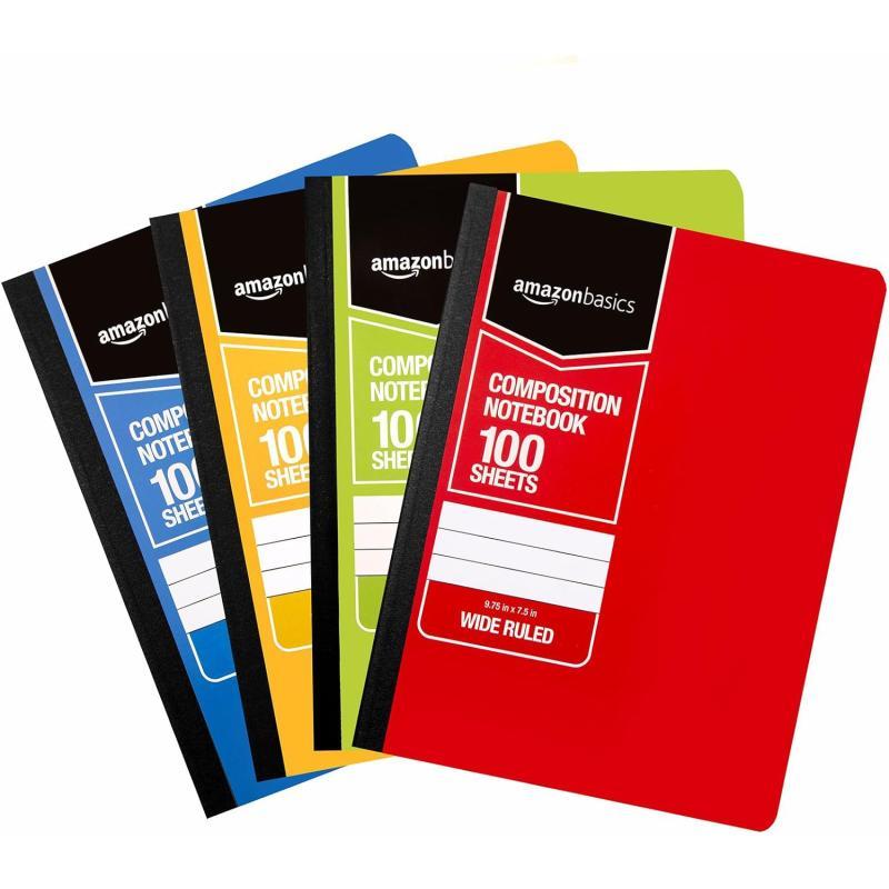 Amazon Basics Wide Ruled Composition Notebook 4Pack 100Sheet Assorted Marble Colors4Pack Assorted Solid