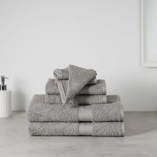 Amazon Basics  6 Piece Fade Resistant Oversize Bath Towel Hand and Washcloth Set 100 Cotton TealGray