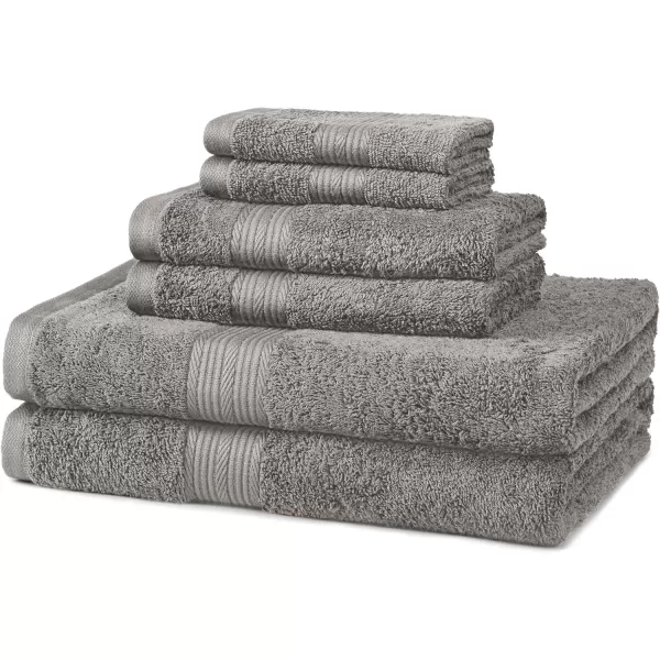 Amazon Basics  6 Piece Fade Resistant Oversize Bath Towel Hand and Washcloth Set 100 Cotton TealGray