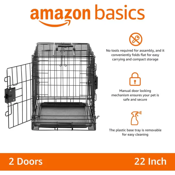 Amazon Basics  DurableFoldable Metal Wire Dog Crate with Tray Double Door Divider 24 x 18 x 20 Inches Black220L x 130W x 160H Double Door w Divider