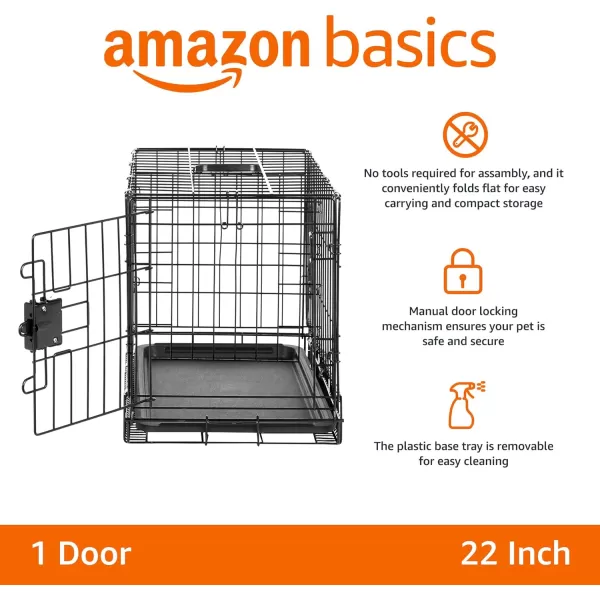 Amazon Basics  DurableFoldable Metal Wire Dog Crate with Tray Double Door Divider 24 x 18 x 20 Inches Black22L x 13W x 16H Single Door w Divider