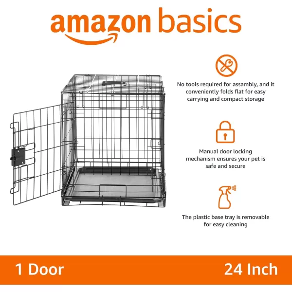 Amazon Basics  DurableFoldable Metal Wire Dog Crate with Tray Double Door Divider 24 x 18 x 20 Inches Black24L x 18W x 20H Single Door w Divider