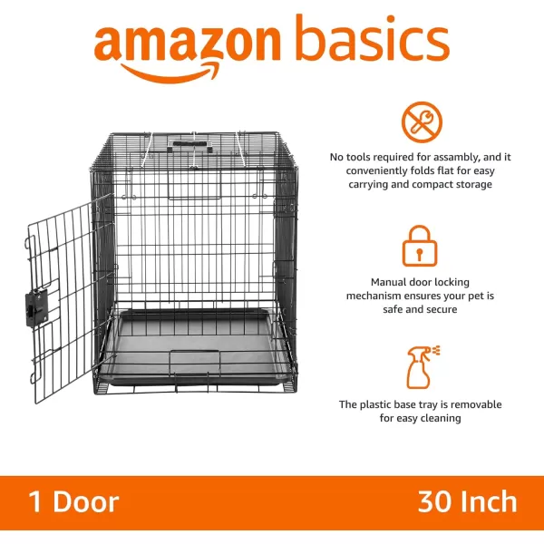 Amazon Basics  DurableFoldable Metal Wire Dog Crate with Tray Double Door Divider 24 x 18 x 20 Inches Black30L x 19W x 21H Single Door w Divider