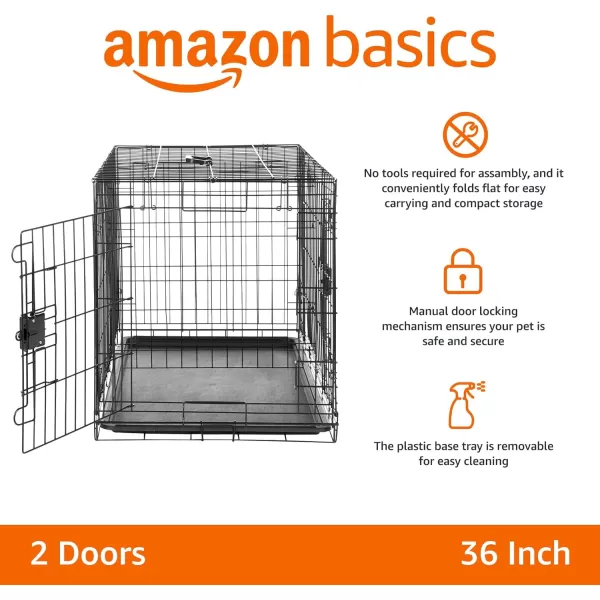 Amazon Basics  DurableFoldable Metal Wire Dog Crate with Tray Double Door Divider 24 x 18 x 20 Inches Black36L x 23W x 25H Double Door w Divider