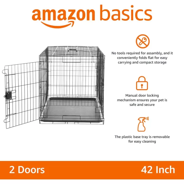 Amazon Basics  DurableFoldable Metal Wire Dog Crate with Tray Double Door Divider 24 x 18 x 20 Inches Black42L x 28W x 30H Double Door w Divider