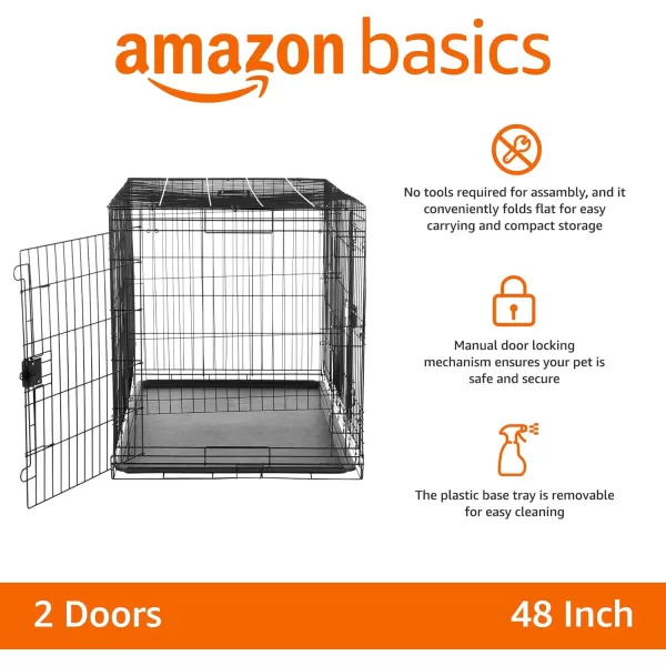 Amazon Basics  DurableFoldable Metal Wire Dog Crate with Tray Double Door Divider 24 x 18 x 20 Inches Black48L x 30W x 325H Double Door w Divider