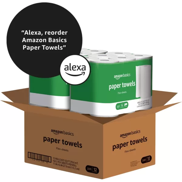 Amazon Basics 2Ply FlexSheets Paper Towels 12 Basics Rolls  32 Regular Rolls Everyday Value with 150 Sheets per Roll150 sheet Pack of 12
