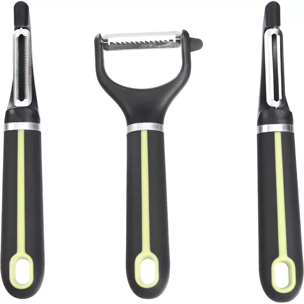 Amazon Basics 3Piece Peeler Set Soft Grip Handle BlackGreenPeeler Set 3Piece