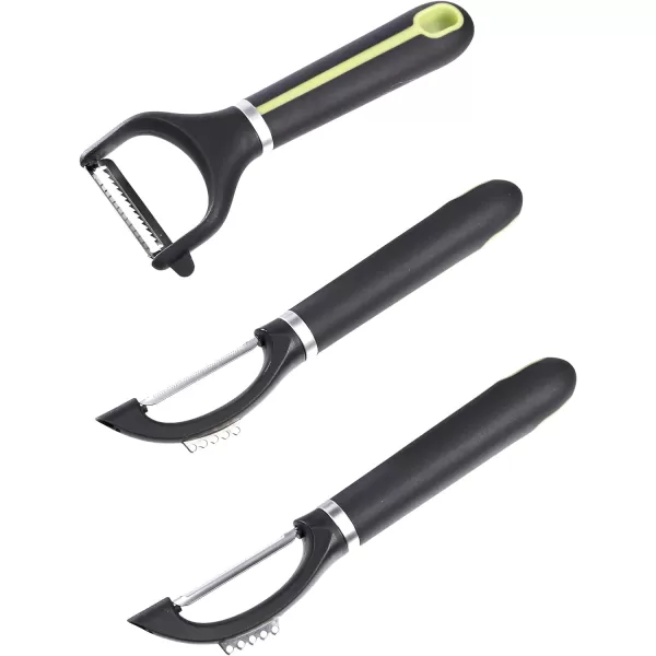 Amazon Basics 3Piece Peeler Set Soft Grip Handle BlackGreenPeeler Set 3Piece