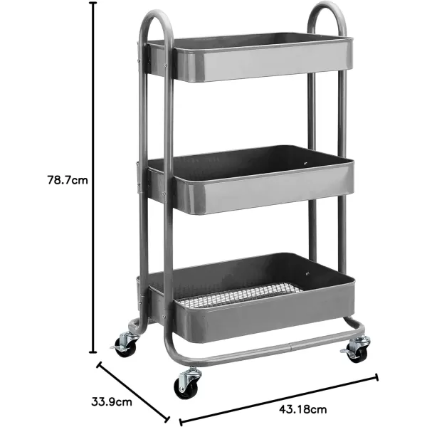 Amazon Basics 3Tier Rolling Cart with Wheels Utility or Kitchen  CharcoalCharcoal