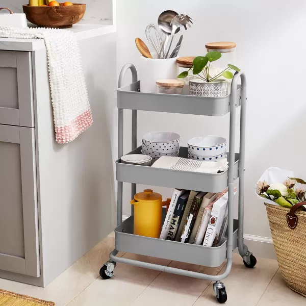 Amazon Basics 3Tier Rolling Cart with Wheels Utility or Kitchen  CharcoalCharcoal