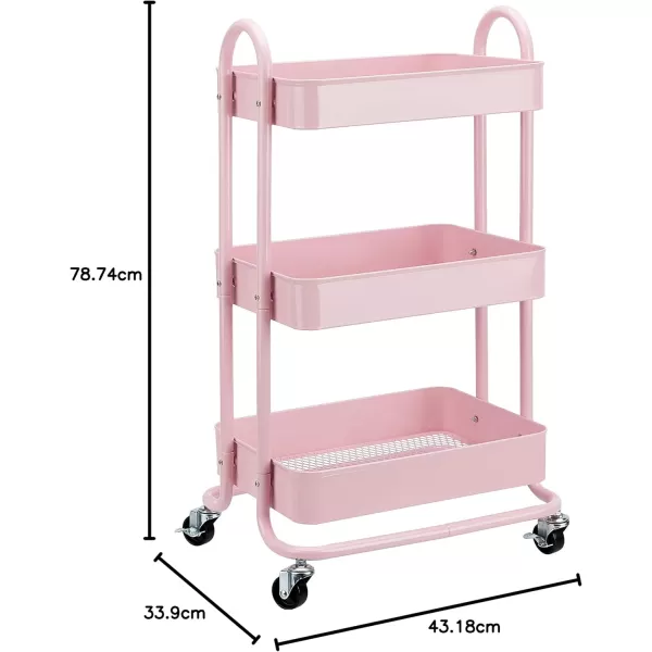 Amazon Basics 3Tier Rolling Cart with Wheels Utility or Kitchen  CharcoalDusty Pink